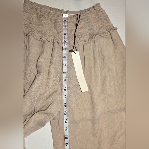 Anthropologie Mustard Seed NWT Wide Leg Pants Smocked Waist Neutral Boho Flowy - Picture 9 of 13